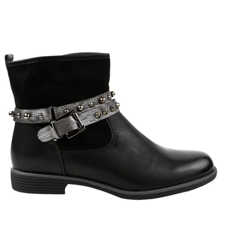 Schwarze flache isolierte Stiefel 1049-PA