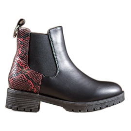 Erino Hohe Chelsea Boots mit Schlangenmuster schwarz rot