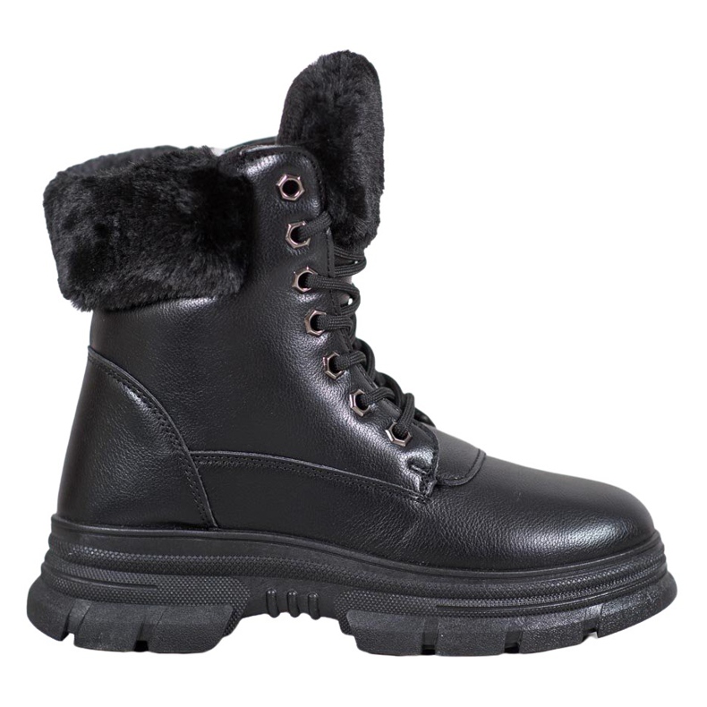 SHELOVET Schnürarbeiter mit Pelz schwarz