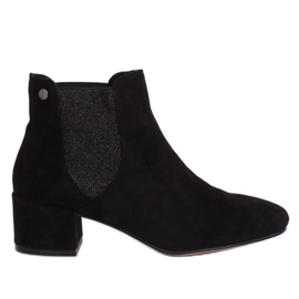 Schwarze Chelsea-Boots mit breiten Absätzen B-6858 Schwarz