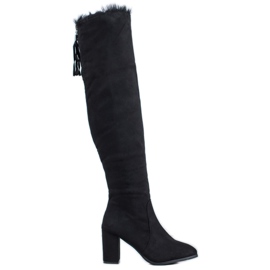 SHELOVET Wildlederstiefel mit Fell schwarz