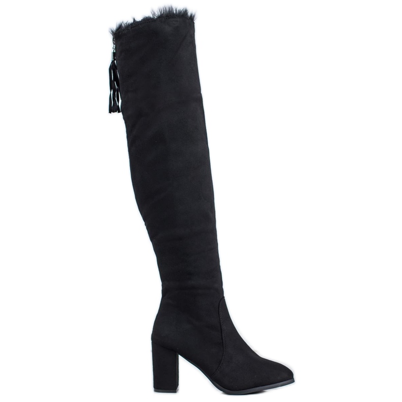 SHELOVET Wildlederstiefel mit Fell schwarz