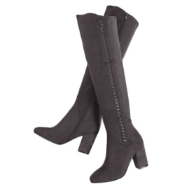 Graue Overknee-Stiefel in Grau 7539-GG Grey