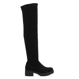 Schwarze Overknee-Stiefel aus Wildleder 8056-GG Black