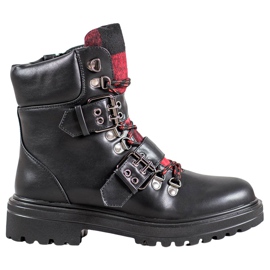 Weide Rockstiefel mit Schnalle schwarz
