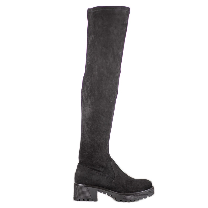 SDS Wildleder-Oberschenkelstiefel auf der Plattform schwarz