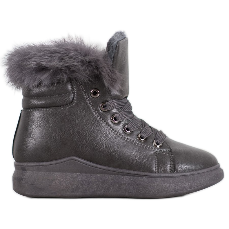 SHELOVET Gebundene Stiefeletten mit Fell grau