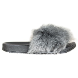SHELOVET Bequeme Pelzpantoffeln grau
