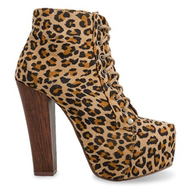 Feste Stiefel mit Absatz E347 Beige braun schwarz mehrfarbig