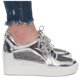 Adele Silber lackierte durchbrochene Sneakers grau