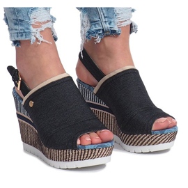 Schwarze Mulanka-Jeans-Wedge-Sandalen