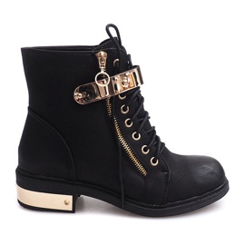 Schnürstiefeletten mit Schnalle F03 Schwarz