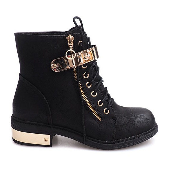 Schnürstiefeletten mit Schnalle F03 Schwarz