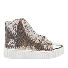 Silberne Sneaker auf einem Plateau mit 1761 Reißverschlüssen grau