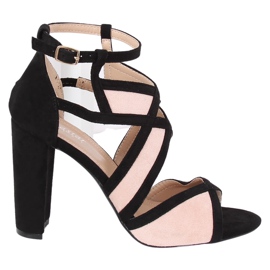 Schwarze und rosa Sandalen am Pfosten LE071P Pink