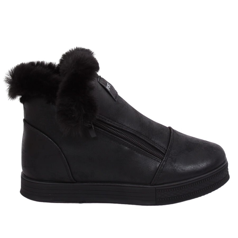 Schwarze knöchelhohe Sneakers mit Fell W19-29 Black II Qualität