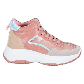 Ideal Shoes Hohe Stiefel auf der Plattform rosa mehrfarbig