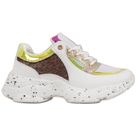 SHELOVET Sneakers mit Pailletten auf der Plattform weiß gelb