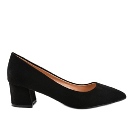 Schwarze Pumps an einem Pfosten aus Öko-Wildleder FM3030 gelb