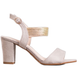 Filippo Sandalen mit goldenem Gürtel grau gelb