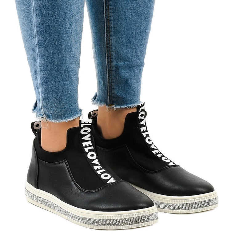 Schwarze Lycra Slip-On Sneakers 1155-Y