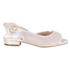 Sergio Leone Durchbrochene Sandalen auf niedrigen Absätzen beige