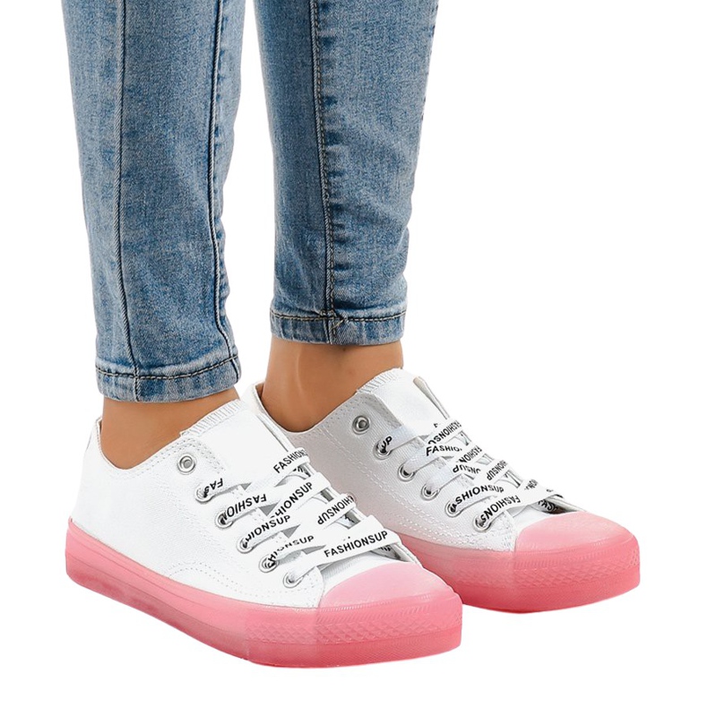 Weiße Sneaker mit rosa Sohlen LTD205-2