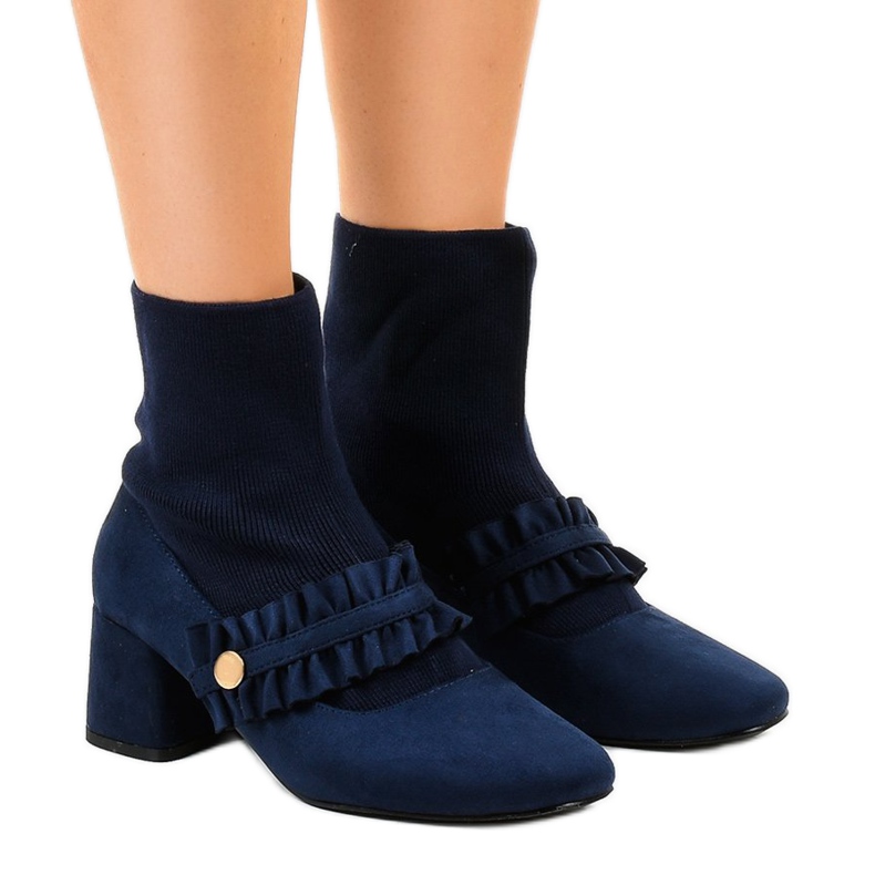 Marineblaue Velourspumps am JM8118Y Pfosten navy blau