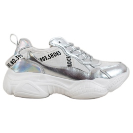 Goodin Silberne Ledersneaker grau