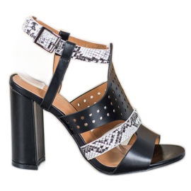 Small Swan Durchbrochene Sandalen mit Schlangenprint schwarz