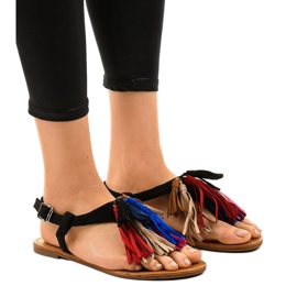 Schwarze Sandalen mit Fransen 8839-194