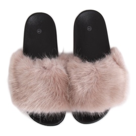 Beige Hausschuhe mit Fell CK107P Beige