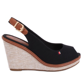 Schwarze Sandalen mit Keilabsatz R132P Schwarz