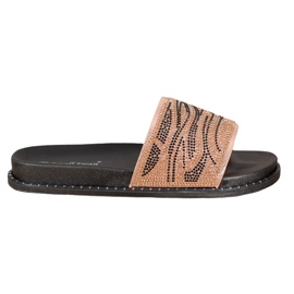 SHELOVET Modische Hausschuhe mit Zirkonia braun gelb