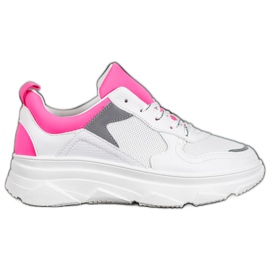 SHELOVET Lässige Sneakers aus Öko-Leder weiß rosa