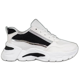 SHELOVET Stylische Sneaker mit Glitzer weiß schwarz