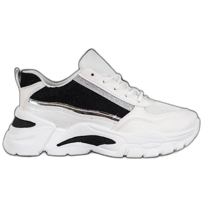SHELOVET Stylische Sneaker mit Glitzer weiß schwarz