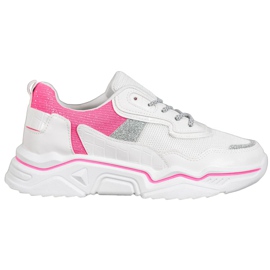 SHELOVET Sneakers auf der Plattform mit Glitzer weiß rosa