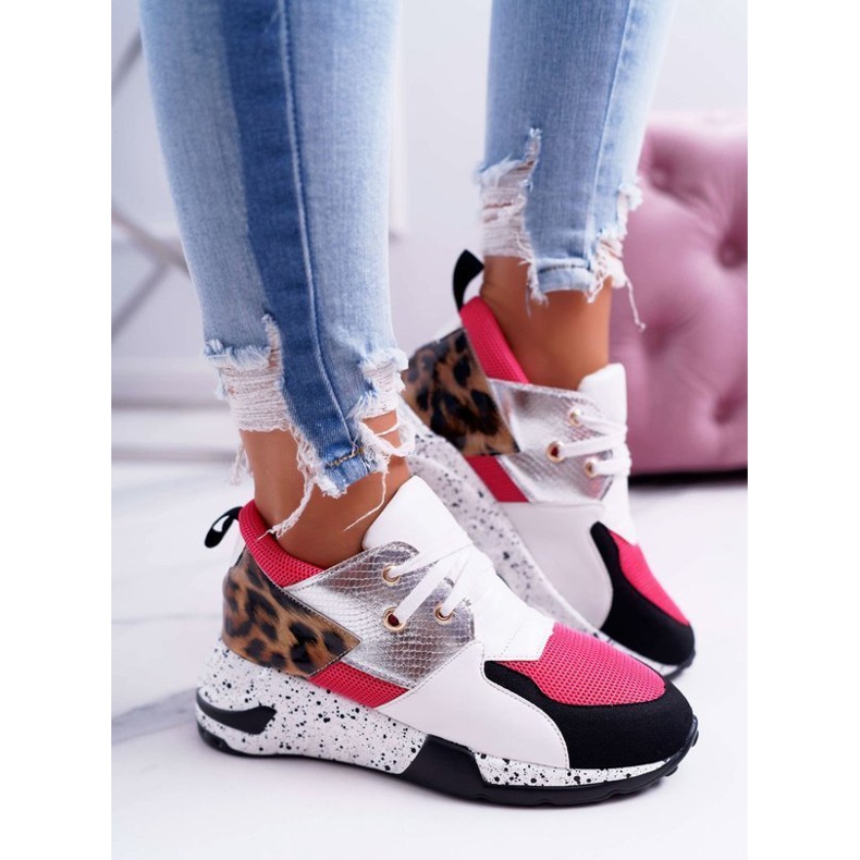 LU BOO Weiße Damenschuhe mit Leopardenmuster 12553-10 mehrfarbig