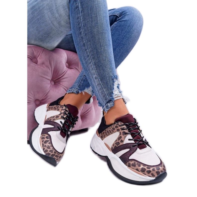 Weiße Sportschuhe, Turnschuhe Leopard FY091-3 braun mehrfarbig