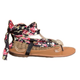 SHELOVET Gebundene Sandalen mit Ananas schwarz mehrfarbig