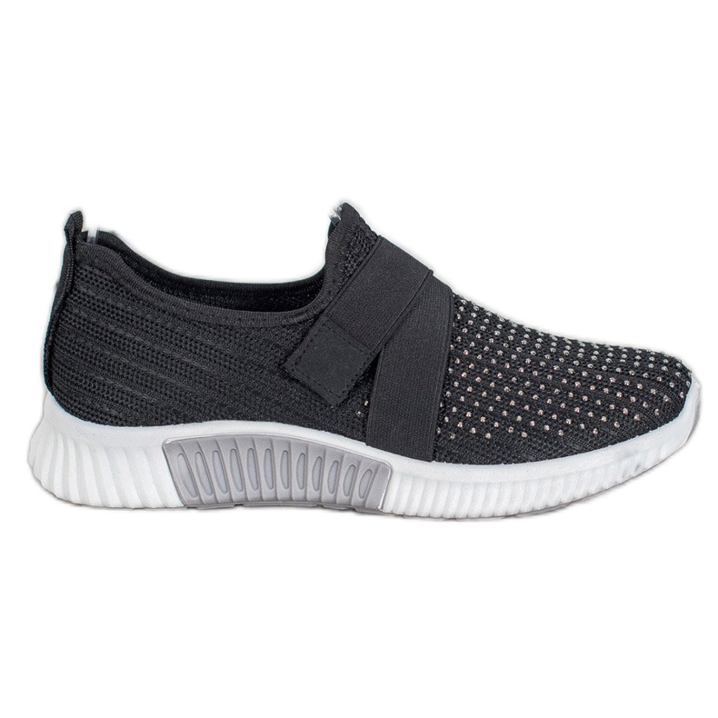 SHELOVET Schwarze Slipons mit Kristallen