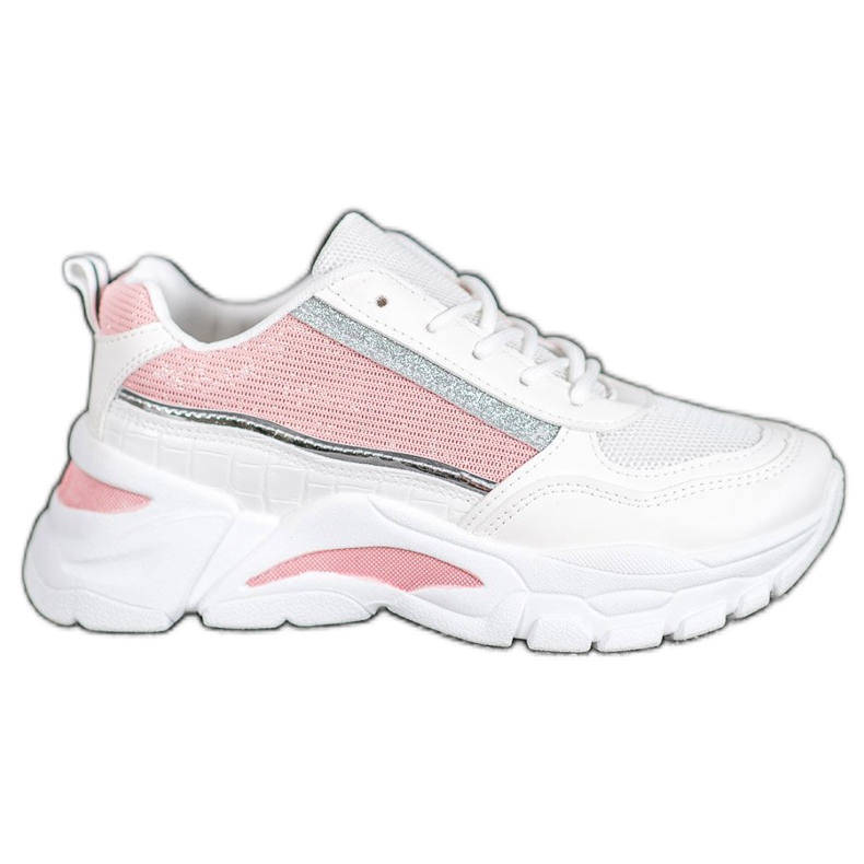 SHELOVET Stylische Sneaker mit Glitzer weiß rosa