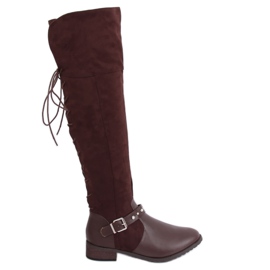 Braune Stiefel mit flachem Absatz 688-3 Brown II Qualität