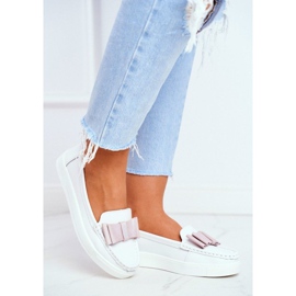 S.Barski Weiße und rosafarbene Damenslipper LR92035