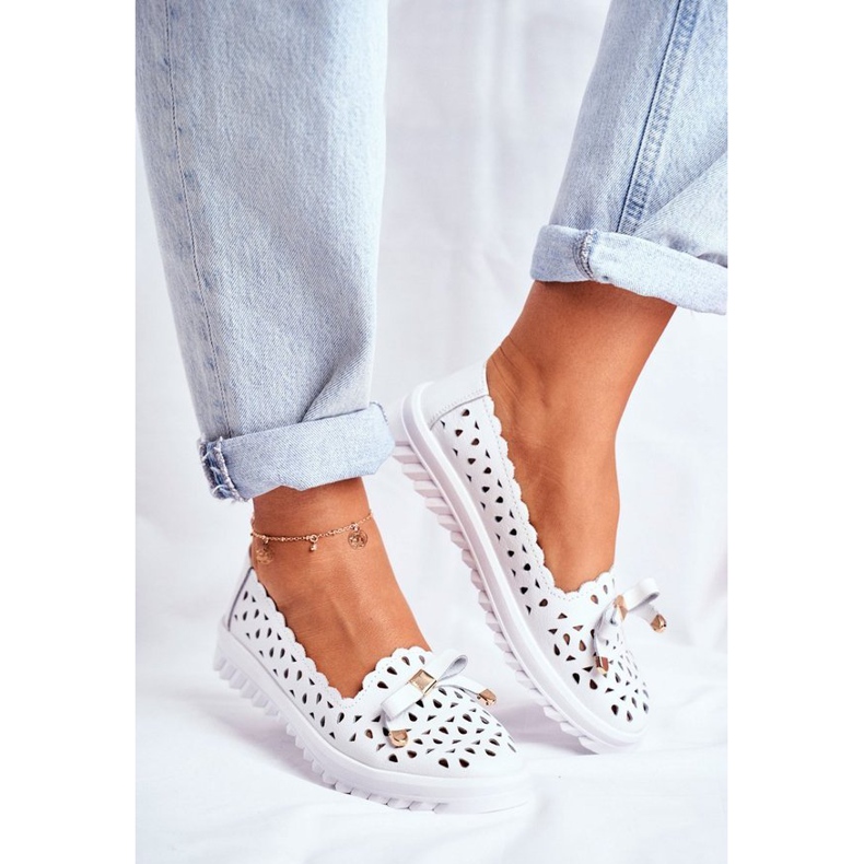 S.Barski Weiße Loafer aus durchbrochenem Leder LR71515