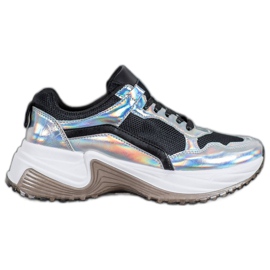SHELOVET Fashion Sneakers mit Holo-Effekt schwarz silber-