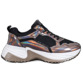 SHELOVET Fashion Sneakers mit Holo-Effekt braun schwarz