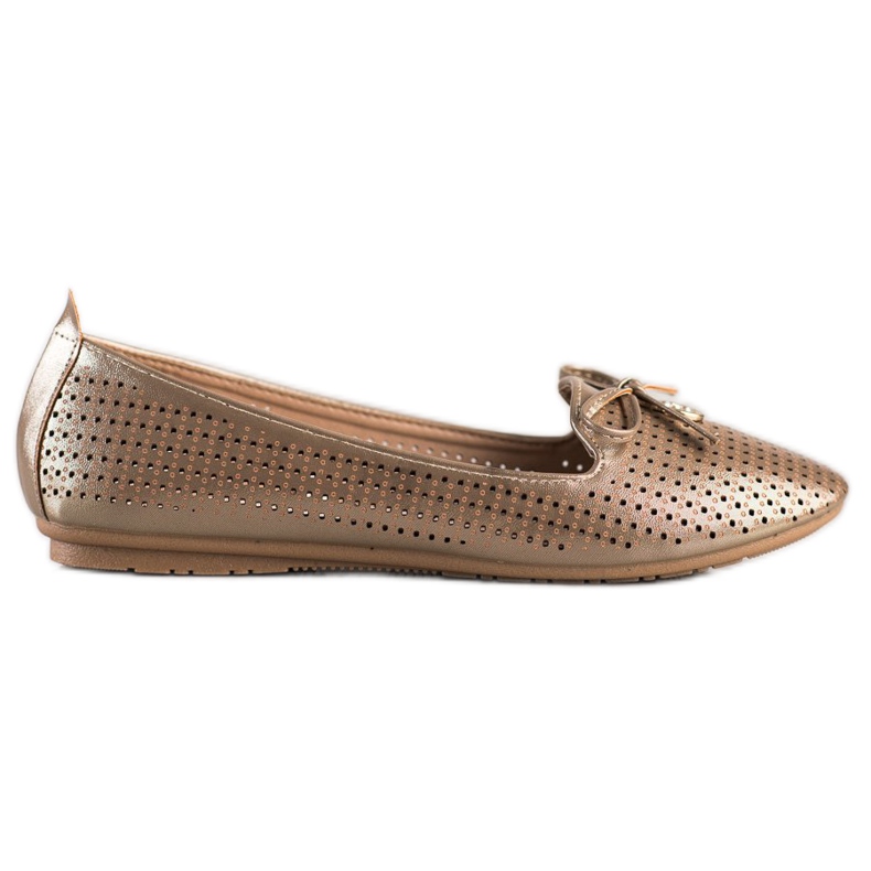 Durchbrochene Ballerinas mit VINCEZA-Schleife beige golden