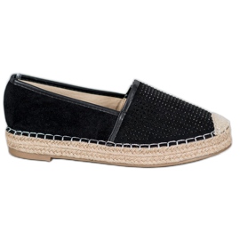 Best Shoes Schwarze Espadrilles mit Kristallen gelb